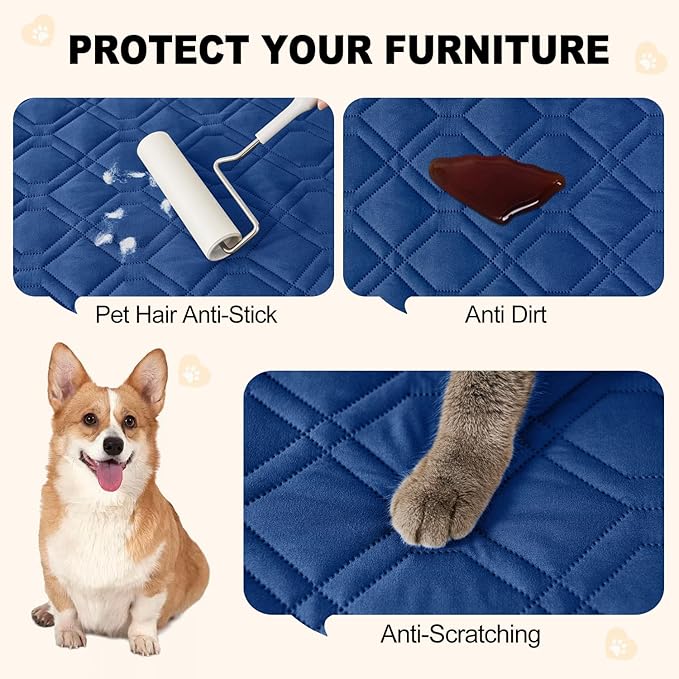 Smiry Waterproof Dog Blanket, 52x82 Inch Soft Pet Bed Cover Reversible, Washable Sofa Couch Furniture Protector for Small Medium Large Dog Puppy Cat, Geometric, Navy/Blue
