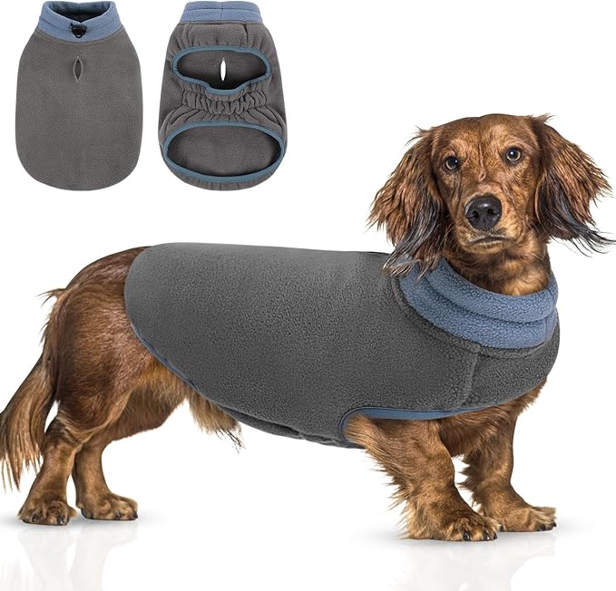 Queenmore Dog Sweater, Soft Fleece Vest Dog Jacket with Elastic Stretchable, Warm Turtleneck Pullover Design for Boy Girl Pet, Dachshund,Doggie, Cat, Kitten Chihuahua Bulldog Pug Beagles (Grey, 2XL)