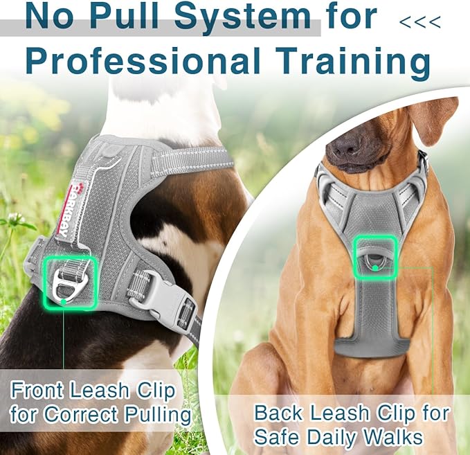 BARKBAY Dog Harness No Pull with ID Tag Pocket - Heavy Duty, Reflective, Easy Control for Large Dogs(Grey,M)
