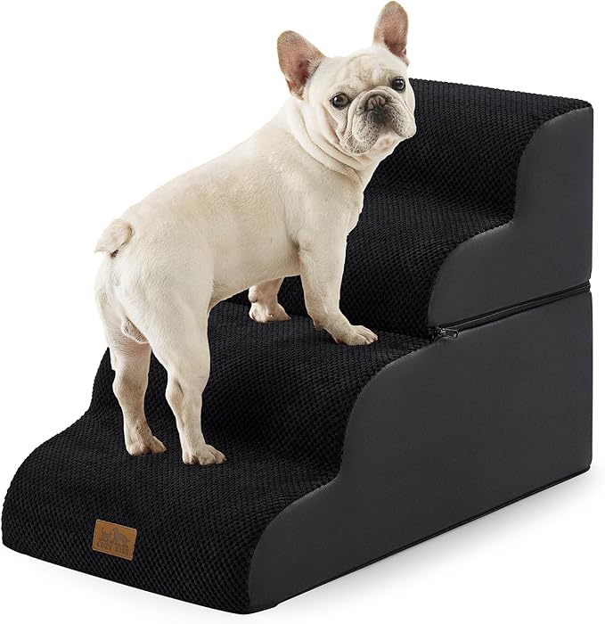 Dog Stairs for Small Dogs 19.7" H, Detached Dog Step for Puppy or Older Cat, Ramp for Bed, Sofa, Couch or Chair, Ladder with High Density Foam, 15.7x28.3x19.7 inch, 4 Step, Black
