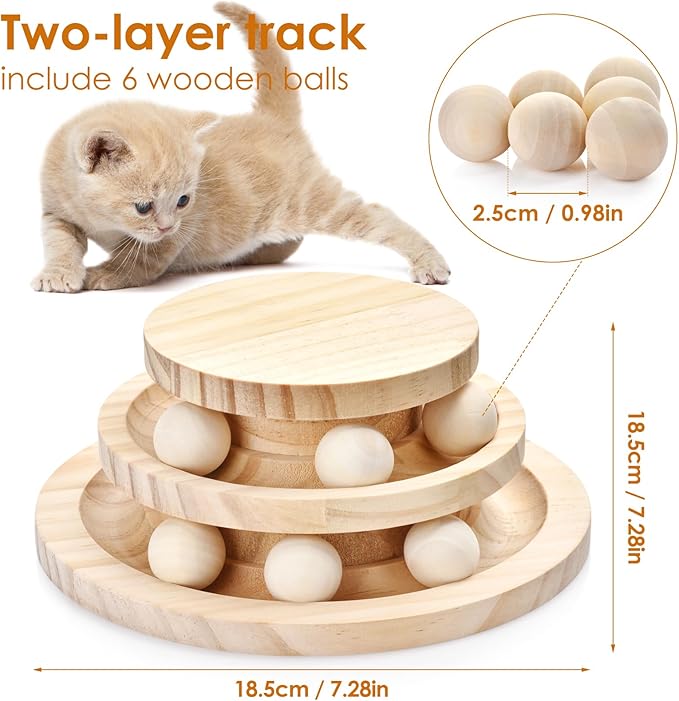 SMICEM Cat Ball Track Toy, Double-Layer Tower cat Toy Roller, Interactive Wooden cat Toy - no Card Ball, Anti Slip, no Assembly Required, Ideal Choice for Physical and Mental Exercise of Kittens