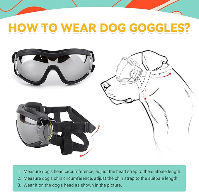 PETLESO Dog Goggles Large Breed, Large Dog Sunglasses Eye Protection for Dogs Windproof Goggles for Medium Large Dog Riding Biking Driving, Black
