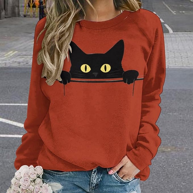 Womens Ugly Christmas Sweatshirt Funny Cat Dog Printed Xmas Pullover Shirts Crewneck Long Sleeve Graphic Hoodies