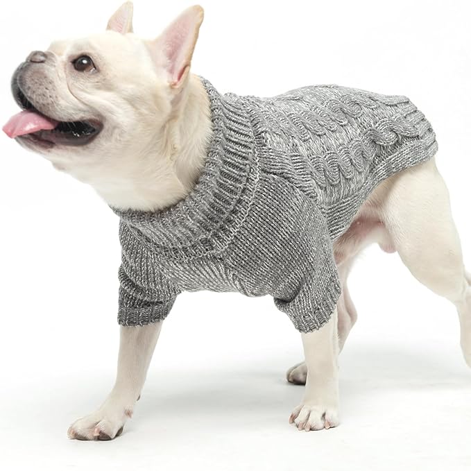 KOOLTAIL Thermal Knitted Dog Sweater for Small Medium Large Dogs, Turtleneck Cable Knit Doggy Winter Coat Warm Clothes Sweatshirt Outfits for Cold Weather,Pullover Pet Jumper for Puppy Cats Grey XL