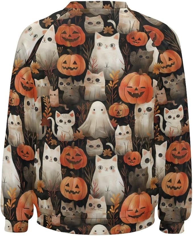 Womens novelty funny cat printed crewneck sweatshirt casual loose long sleeve graphic pullover sweatshirts tops