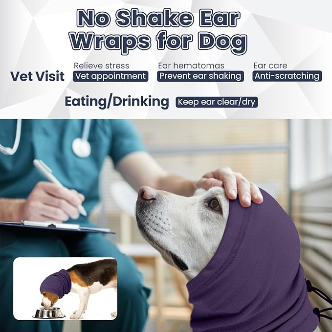 Nanaki Calming Hoodie for Dogs - Adjustable Ear Cover & Anxiety Relief, ML Purple | Noise Reduction Head Wrap for Fireworks, Thunderstorms, Grooming, Hematoma Recovery