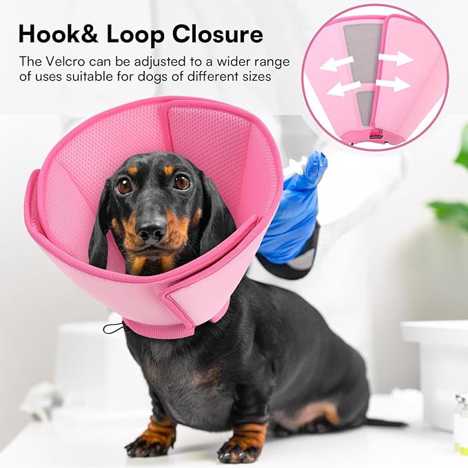 Queennmore Soft Dog Cone for Small Dogs,Adjustable Comfy Dog Cones Collar Alternative for Post-Surgery Wound Healing,Cone for Dogs to Stop Licking,Pink,S
