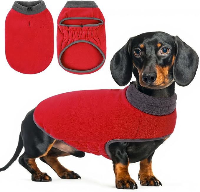 Queenmore Dog Sweater, Soft Fleece Vest Dog Jacket with Elastic Stretchable,Warm Turtleneck Pullover Design for Boy Girl Pet,Dachshund,Doggie,Cat,Kitten Chihuahua Bulldog Pug Beagles (Red, S)