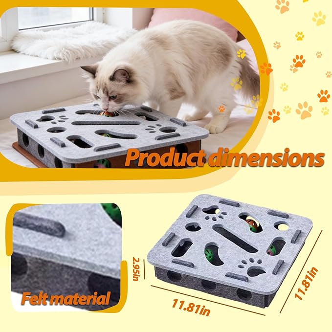 Interactive Cat Puzzle Toy, Felt Maze Box, Allows Cats to Play Independently, Scratching and Hunting Puzzle Box, Kitten Toy, a Gift for Kittens. (Gray Square)