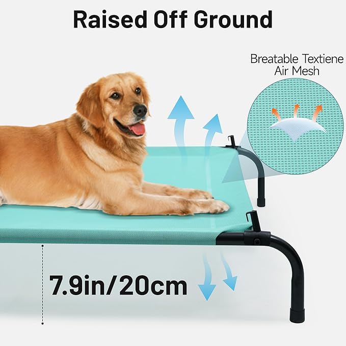 Himalaya Elevated Dog Bed, Large Bed with Canopy Removable Shade Tent, Stable Anti-Slip Feet for Pets Camping Indoor Outdoor Brown (Blue-Middle)