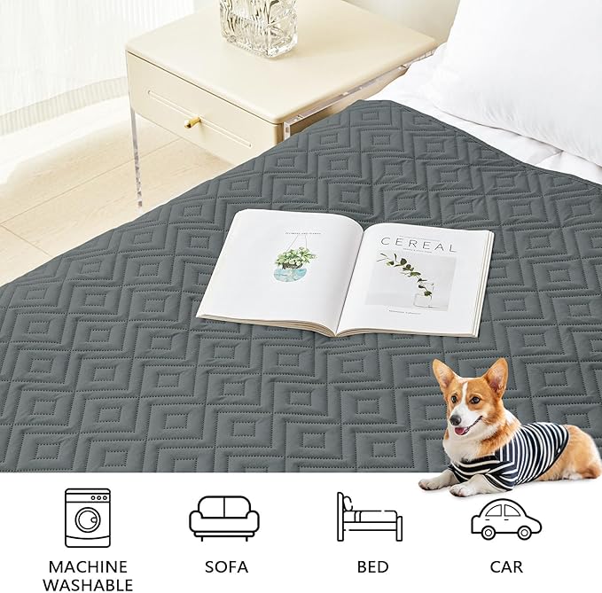 hyha Waterproof Dog Blanket, Soft Dog Bed Cover Pet Blankets, Waterproof Sofa Couch Cover for Dogs Washable, Reversible Pet Couch Covers for Sofa Furniture (82x102 Inch, Dark Grey/Dark Grey)