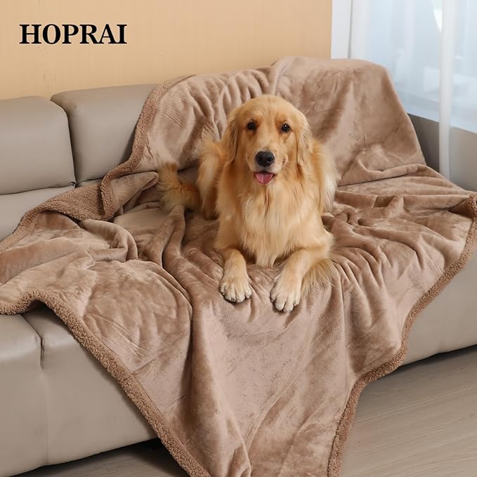 Waterproof Pet Blanket for Medium Large Dogs Washable Fluffy Thick Jacquard Shag Fleece Warm Sherpa Pet Blanket Cats Puppy Couch Protection (Light Coffee XXL85*85inches)