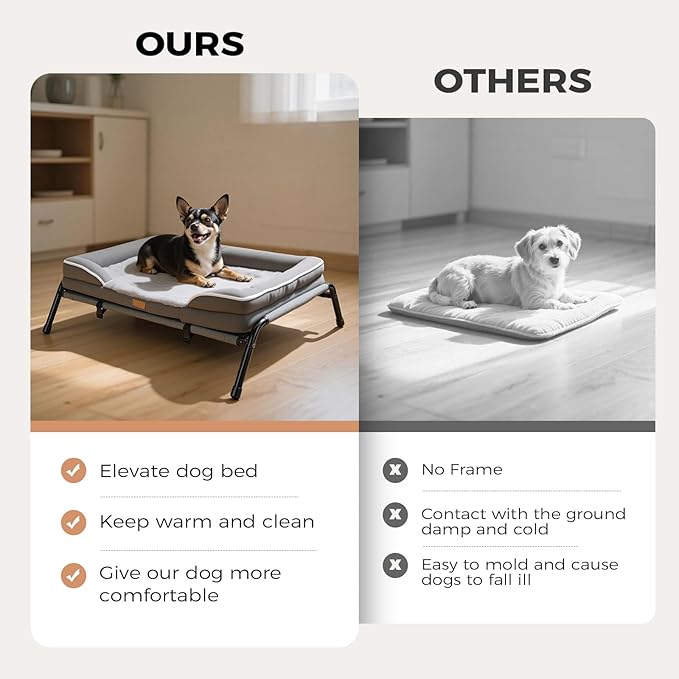 Lekereise Elevated Dog Bed with Waterproof Orthopedic Pet Beds, Removable Dogs Couch Bed for Indoor Outdoor, 2-in-1 Design, Suitable for Small Dog 32x25 Inch, Load 40lb, Grey
