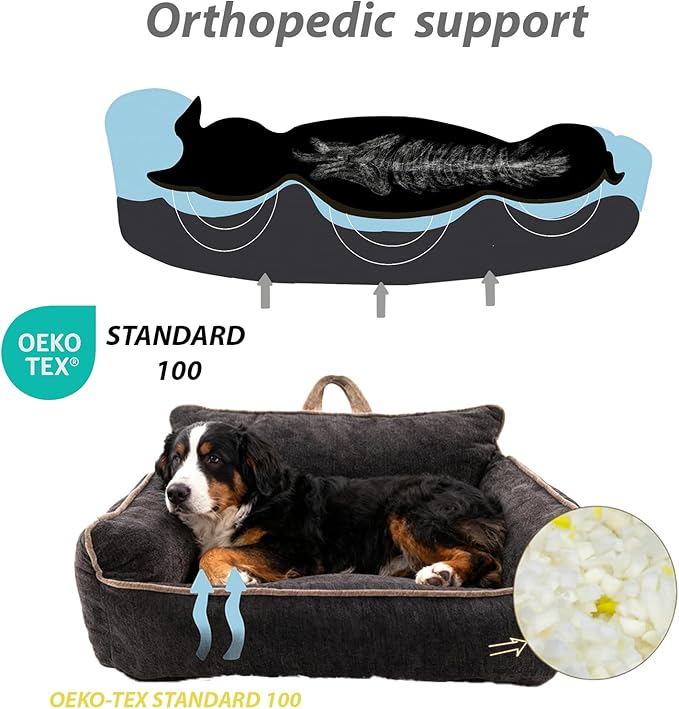 Small Dog Bed, Washable Pet Bed with Removable Cover, with Sides, Carry Handle & Side Pockets .Plush Chenille Orthopedic Pet Bed Couch for Small Breed Dogs & Cats .Calming
