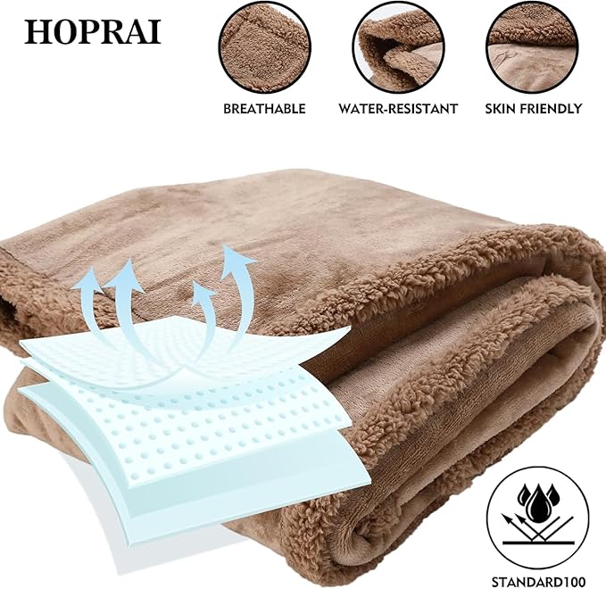 Waterproof Pet Blanket for Medium Large Dogs Washable Fluffy Thick Jacquard Shag Fleece Warm Sherpa Pet Blanket Cats Puppy Couch Protection (Light Coffee L57*65inches)