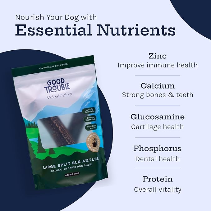 Good Trouble Premium Elk Antlers for Small Dogs – 2 Pack Split - All-Natural, Shed Antler Chews for Dental Health & Calming - Durable Dog Bones - Cruelty-Free, North American Sourced