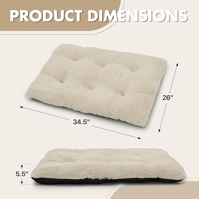 Athena Collection Dog Bed Medium Size Dog, 35 Inches Washable Dog Crate Bed for Medium Dogs Cats Pets, Faux Fir Calming Crate Pad Warming Cozy Soft, Beige