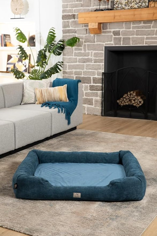 Furry's Paradise Foam Cuddler Pet Bed with Waterproof Liners, Reversible Cushion, Washable Cover, Recycled Fibers and Non-Slip Bottom. (Deeper Waters, Orthopedic Medium)