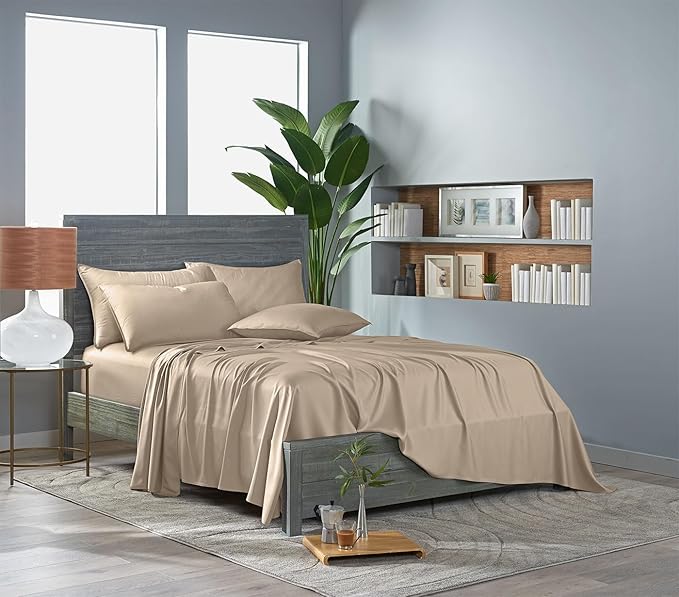 Pure Bamboo Twin Sheets, Genuine 100% Organic Viscose Derived from Bamboo Bed Sheet Set, Luxuriously Soft & Cooling, Double Stitching, 2 Year Quality Promise (Twin, Taupe)