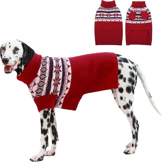IECOii XL Dog Sweater - Large Christmas Turtleneck Pullover for Male Female Dogs - Holiday Knitwear for English Bulldog, Corgi, Boxer - Red, X-Large