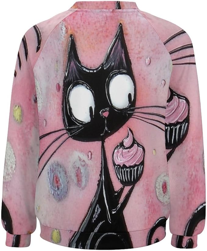 Biacolum Long Sleeve Shirts for Women Mid Century Retro Style Atomic Cat 3D Graphic Sweatshirts Fall Crewneck Pullover Top