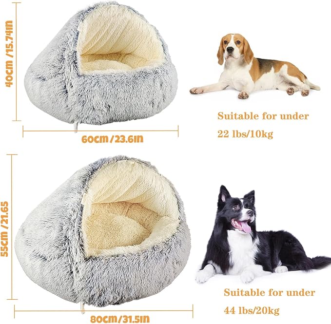 Hooded with Supports Dog Bed,Deluxe Plush Dog Cave Bed for Medium Small Dogs Cats Under 22 lbs/10kg, Warming Cozy Soft Faux Fur Donut Pet Bed,Removable Washable Cover and Anti Slip Bottom