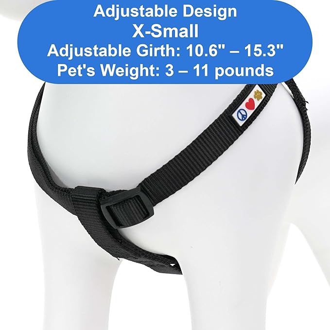Pawtitas Solid Step-in Dog Harness – Adjustable No-Pull Vest for Puppies to Seniors, Safe & Comfortable XS Black