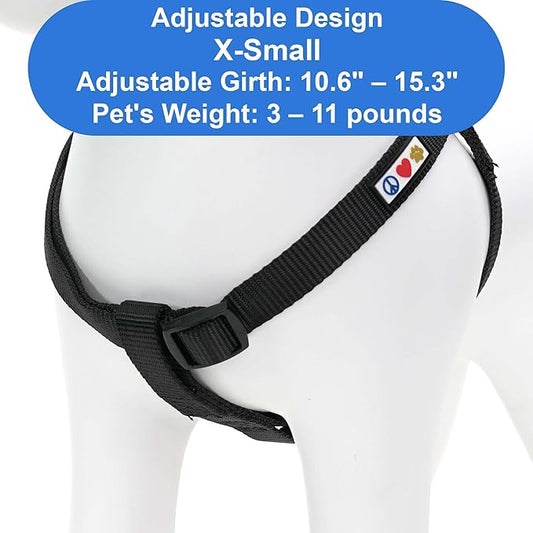 Pawtitas Solid Step-in Dog Harness – Adjustable No-Pull Vest for Puppies to Seniors, Safe & Comfortable XS Black