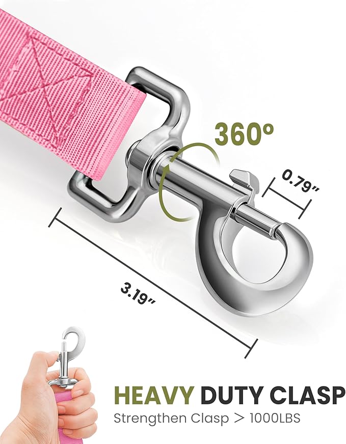 OutdoorMaster Bungee Dog Leash, Heavy Duty Dog Leash with Shock Absorption, 2 Padded Handles Training Leash, Improved Dog Safety and Comfort - Pink Upgraded, 4 FT
