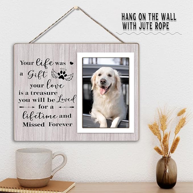 Pet Memorial Frame - In Loving Memory of Dogs, Sympathy Gift for Pet Loss, Gray Wooden Frame