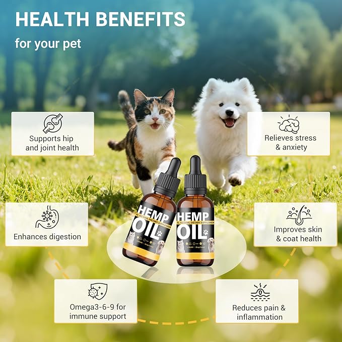 4 Pack Hemp Oil for Dogs & Cats, Hemp Oil Helps with Anxiety Stress, Pain, Sleep, Arthritis, Seizures Relief, Calming Drops for Pet, Hemp Seed Oil, CBD-Free