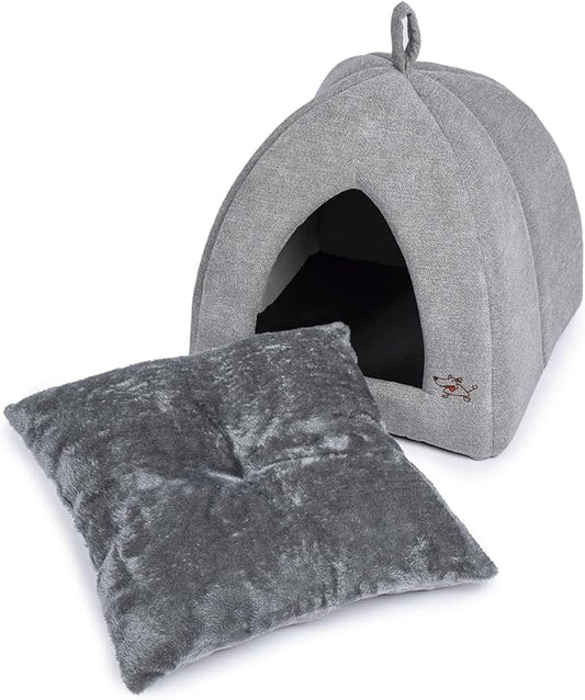 Best Pet Supplies Dog House Bed Crate Mat Tent Indoor Round Soft Plush for Small, Medium, and Large Breeds - Gray, 16 x 16 x H:16"