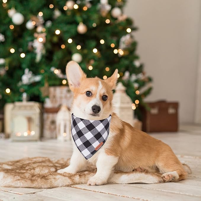 ADOGGYGO Christmas Dog Bandanas 2 Pack, Premium Cotton Fabric, Multiple Sizes Offered, White Red Plaid Bandanas for Medium Large Dogs (Large)