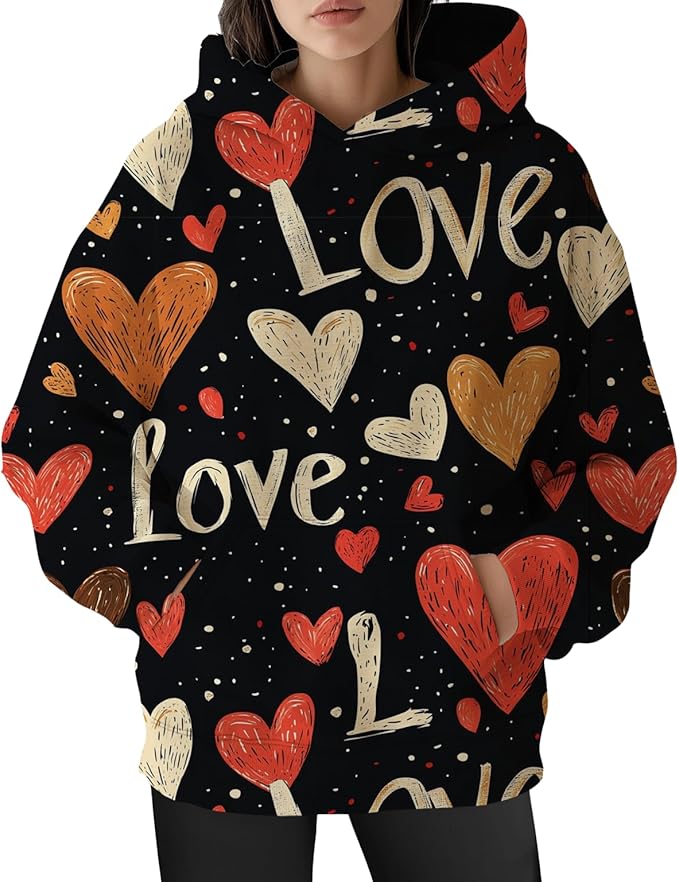 Womens Cat Print Hoodies Trendy Funny Cat Graphic Long Sleeve Sweatshirt Y2k Streetwear Hooded Pullover Tops