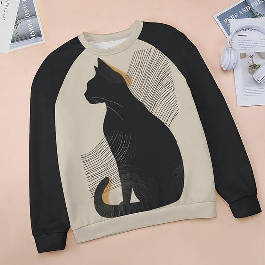 Biacolum Long Sleeve Shirts for Women Mid Century Retro Style Atomic Cat 3D Graphic Sweatshirts Fall Crewneck Pullover Top