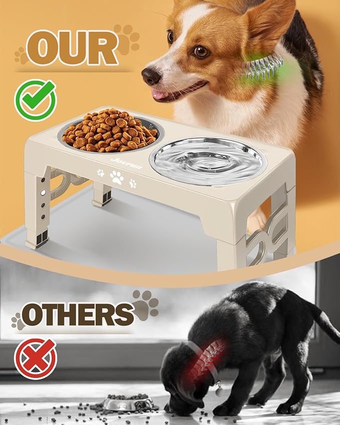 Elevated Dog Bowls, Dog Feeder with Stainless Steel Dishes & Slow Feeder Bowl, 5 Heights Adjustable Raised Stand for Medium Large, Food Dishes with Non-Slip Feet
