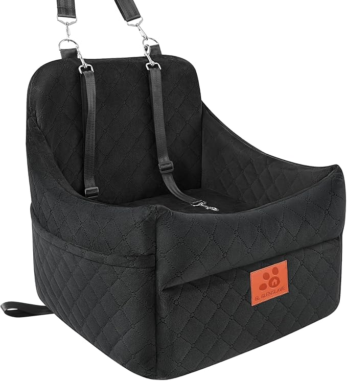 Dog Car Seat for Small/Medium Dogs, Dog Booster Car Seats with Thick Cushion for Dogs Under 35lbs, Detachable Washable Pet Carseat with Storage Pockets, 2 Safety Belts(Black)