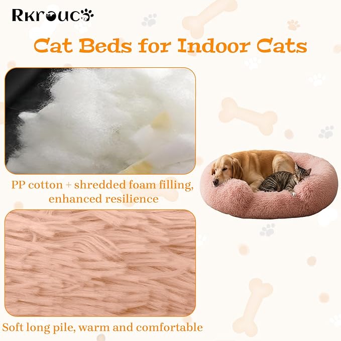 Fluffy Dog Bed Calming Donut Beds for Large Dogs Warming Round Small Medium Pet Nest Cozy Cat Mattress Indoor Washable Puppy Kennel Kittens Sleep Mat (L, 35.4×35.4 inch, Fresh Pink)