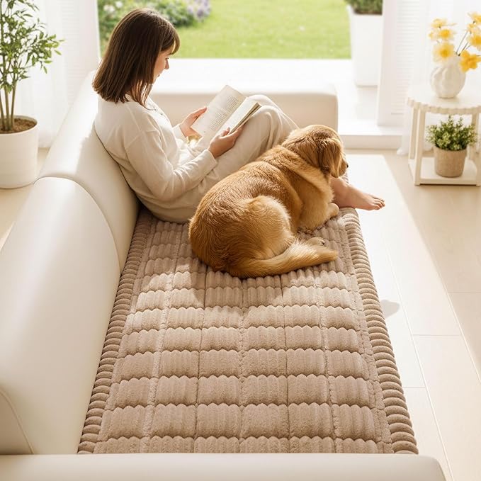 Smiry Couch Cover for Dogs Washable, Non Slip Fuzzy Pet Couch Covers for 3 Cushion Sofa Pet Friendly, Thick Soft Sofa Slipcovers Cushion Protector (Khaki, 27.6" x 59")