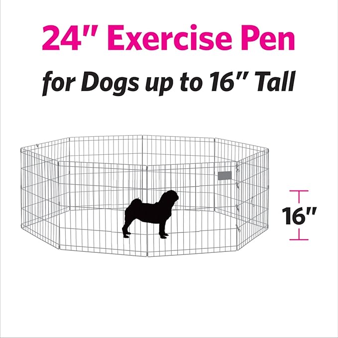 MidWest Homes for Pets Folding Metal Puppy/Dog Exercise Pen, Indoor/Outdoor Playpen with No Door, Provides 16 Sq Feet of Play Space, 24-Inches Tall, Black E-Coated