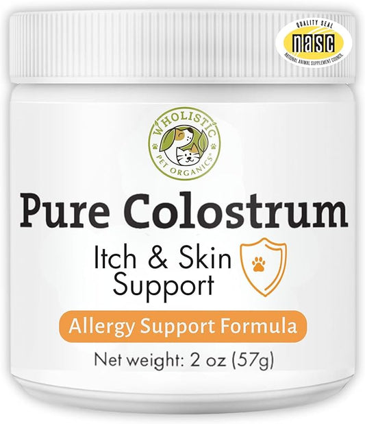 Wholistic Pet Organics Bovine Colostrum Powder - 2 Oz - Seasonal Dog Allergy Relief - Itch Relief for Dogs - Natural Anti Itch Supplement for Dogs - Made in USA - Alternative to Dog Allergy Chews