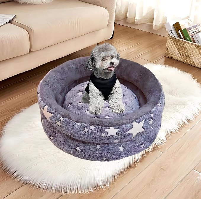 Dog Beds，Cats Beds， for Small Indoor Outdoor Dogs Cats Fluffy ，Calming，Round Beds，Anxiety，Washable，with Anti-Slip Bottom，Dark Grey-X-Large