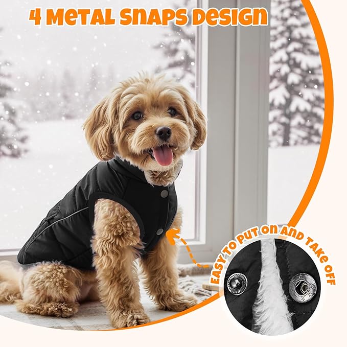 SlowTon Dog Coat - Warm Dog Winter Coat Waterproof, Reflective Winter Jacket with Pocket, Puppy Fleece Vest Pet Apparel Cold Weather Clothes for Small Medium Large Dogs Boy Girl (Black, L)