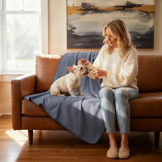 Luciphia 100% Waterproof Blanket for Adults or Small Medium Dogs, Soft Polar Fleece Pet Blankets for Couch Protector Washable, Reversible Leakproof Furniture Protection for Puppy,Dark Grey,57x40 inch
