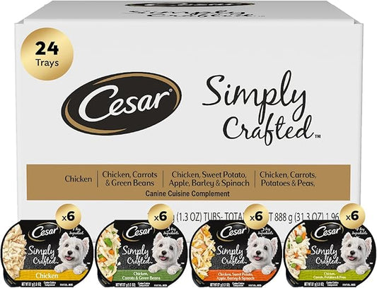 Cesar Simply Crafted Adult Wet Dog Food Meal Topper, Variety Pack, 1.3 oz Tub, 24 Count (Pack of 1)