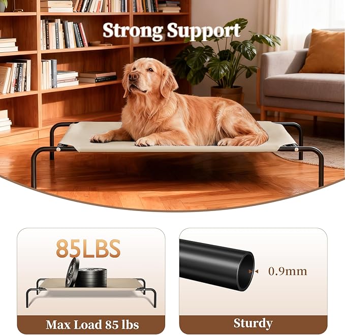 Elevated Dog Bed for Large Dogs, Washable Raised Cot with Skid-Resistant Feet, Waterproof Cooling Dog Beds with Oxford Cloth, Indoor/Outdoor Use, Khaki 50in