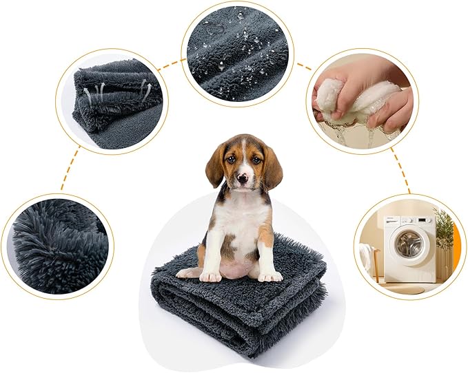Waterproof Dog Calming Blanket Gray Pet Throw Blankets for Dogs Cats Fluffy Long Faux Fur Puppy Couch Cover Reversible Love Bed Mat Washable(Gray,S-40x28in)