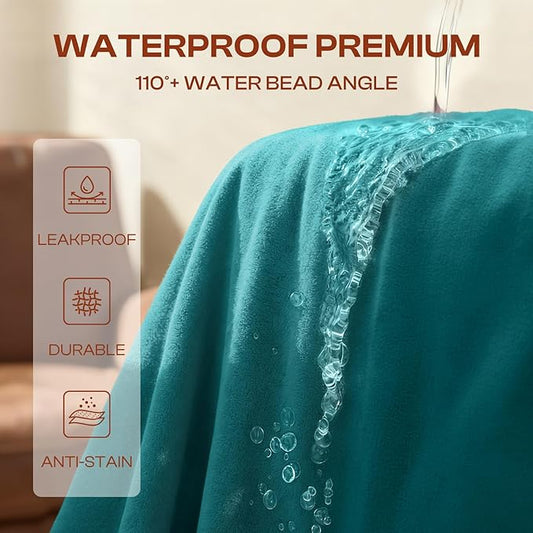 Luciphia 100% Waterproof Blanket for Adults or Large Dogs, Soft Polar Fleece Pet Throw Blankets for Bed Couch Protector Washable, Reversible Leakproof Furniture Protection,Teal Camel,85x57 inch