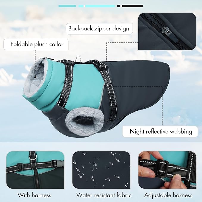 Medium Dog Jackets - Warm Fleece Lined Puffer Coat, Waterproof Windproof Zipper, Snow Jacket for Winter