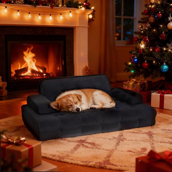 Lovupet Dog Sofa Bed for Medium Breed, Dog Couch Sleeping Bed with Anti-Slip Bottom, PS579 (Black)